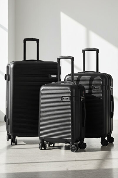 DERİEND 3000 Unisex 3'lü Valiz Seti Siyah