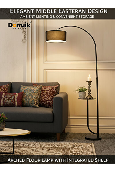 Domuik مصباح أرضي قوسي حديث مع أرفف، مصابيح أرضية قائمة على الطراز الريفي