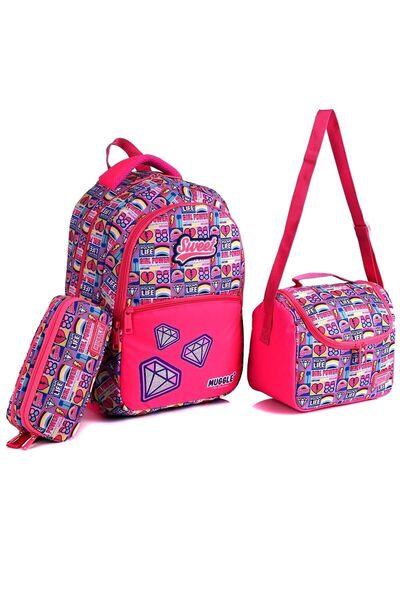 MUGGLE Girl Power 9015 Set de 3 genți de școală pentru fete – rucsac, cutie d...