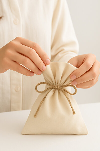 Bimotif Düz Krem Ham Bez Kese, 15x25 Cm 10 Adet