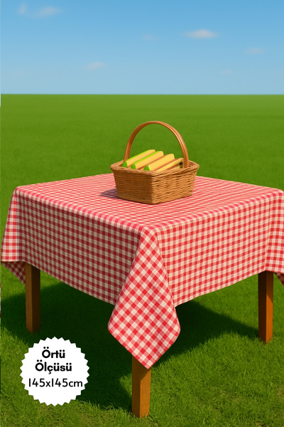 Bimotif Pötikareli Piknik Masa Örtüsü, Kırmızı 145x145