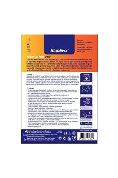 StopEver Thermal Hot Pro Sıcak Terapi Kuşağı | ( 1 X 6 )paket