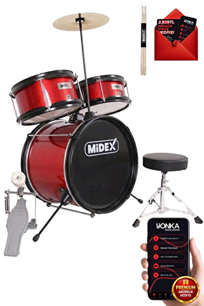 Midex Cd300x-rd Akustik Çocuk Baterisi Davulu Seti 5-14 Yaş Için Full Set