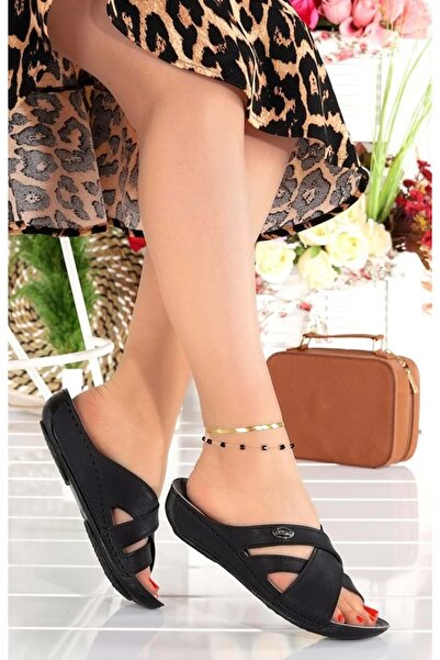 Kocamanlar Ayakkabı Aryan 54-456 Ženske ortopedske Papuče CRNE