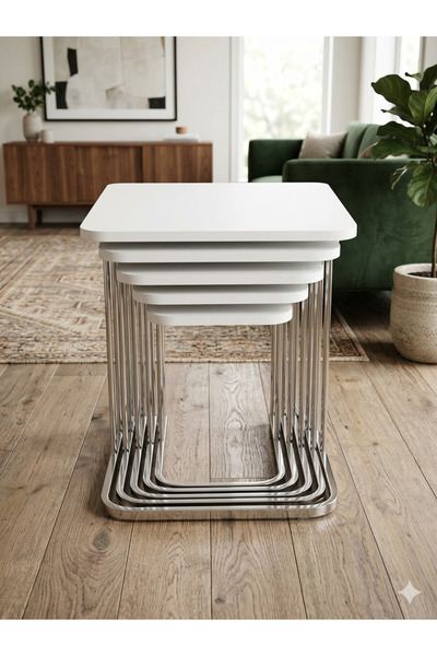 Nokta Sehpa Home 5li TEKERLEKLİ METAL BEYAZ TABLA ZİGON SEHPA ORTA SEHPA YAN ...