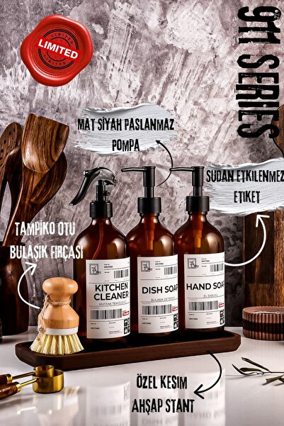 TheBRo 911 Serisi Ahşap Stantlı Tampiko Fırçalı El Sabunu, Bulaşık Deterjanı ...