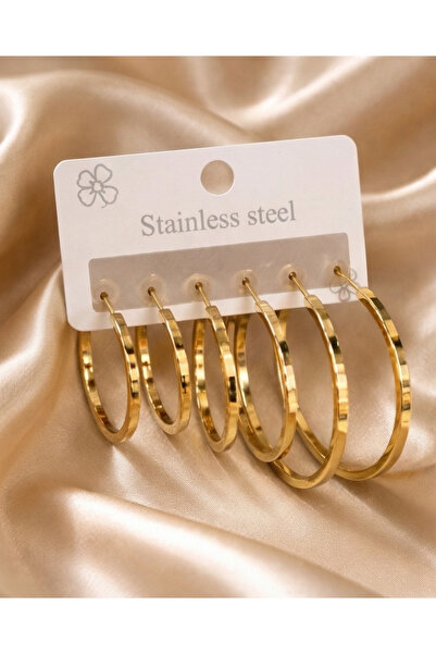 HOSBUTIK Gold Steel Tarnish-Resistant 6-Piece Hoop Earring Set