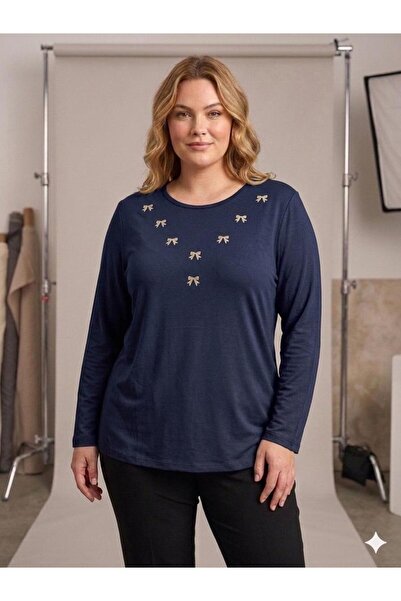 Orly More Viscose Fabric Mini Slit Plus Size Long Sleeve Combed Cotton Blouse