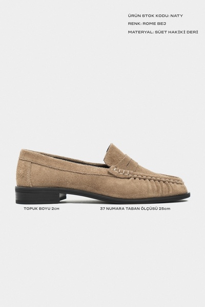 NİŞANTAŞI SHOES Naty Rome Bej Süet Hakiki Deri Kadın Loafer Ayakkabı