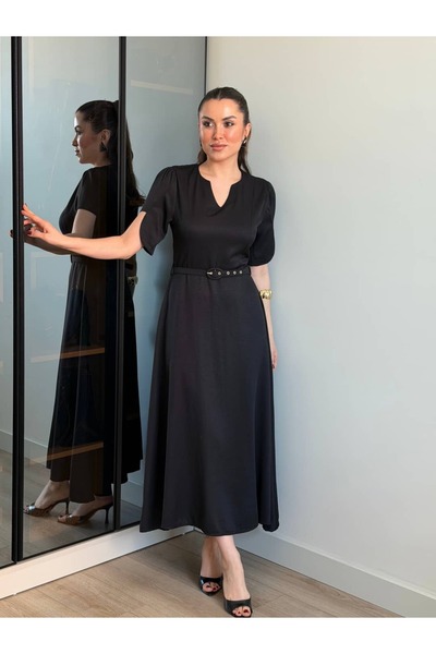 ROUPAS COLLECTİON Kemer Detay Kol Tasarım Elbise