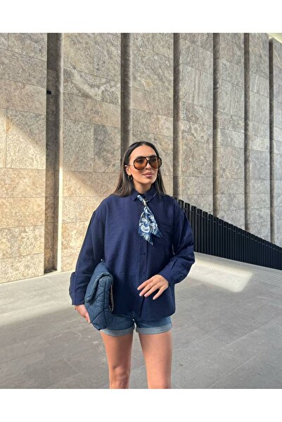 By BAYANA Oversized Women's Shirt with Removable Scarf