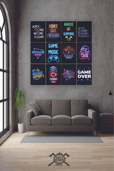 Empressco 12 parça Neon Game Oyuncular İçin Çerçeve Görünümlü Mdf tablo Duvar...