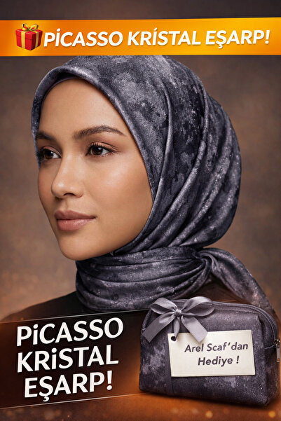 Picasso Silk-Look Gray Crystal Scarf – Twill Stylish Design 90X90