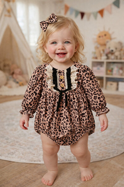 TOGY BABY VE KIDS WEAR Vivi Leopar Kız Bebek Romper