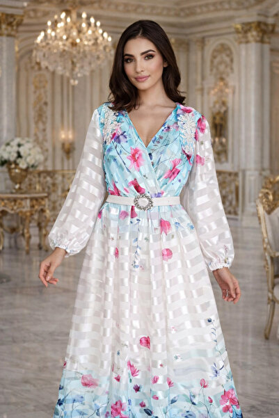 Verona Women's midi dress with floral embellishments and an elegant Belt