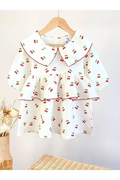 Karaniko Kids Rochie pentru fete guler tip Peter Pan Kiraz cu model din muselină