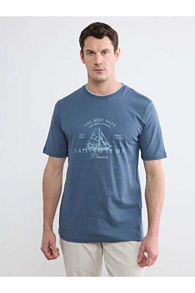 LC Waikiki Rmz Gi̇yi̇m Farkiyla Zero Roba Collar Printed Men's T-Shirt