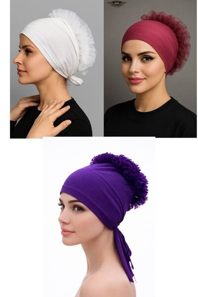 ALDAIYR 3 قطع من قبعات الحجاب المزينة بالكشكشة