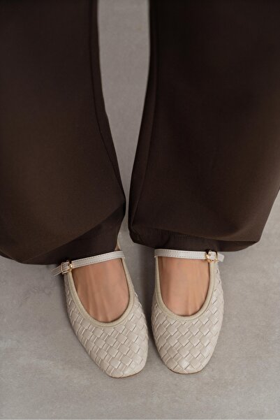 NİŞANTAŞI SHOES Jeremi Beige Matte Knit Με σχέδιο Ζώνη Λεπτομέρεια Επίπεδη σό...