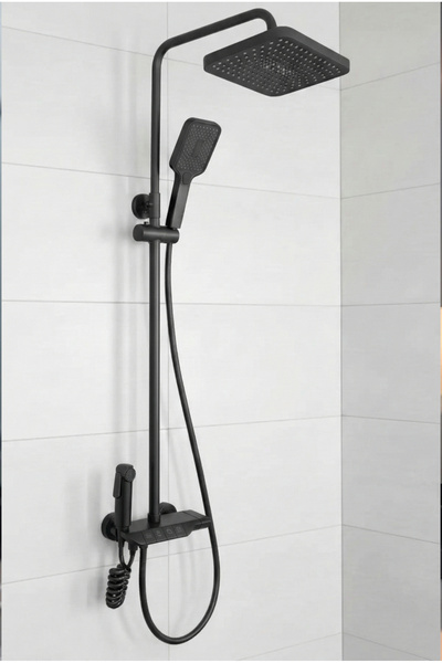 banyonatural Siyah Robot Tepe Duş Seti Piyano Yağmur Tepe Banyo 4 Tuşlu Batar...