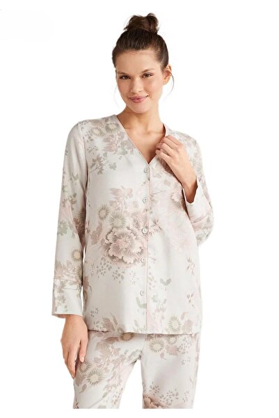 İpek Γυναικείο Σετ Πιτζάμες με Μακρύ Μανίκι Με κουμπιά μπροστά Φλοράλ Σχέδιο ...