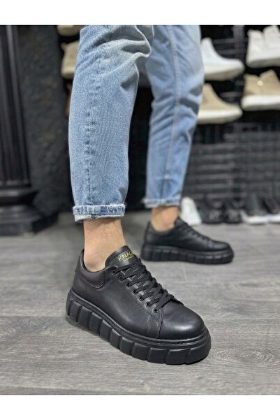 Mhoda Shoes Rlx-A44 Men's Lace-Up High Sole Skin Sneakers Shoes Cst - Black