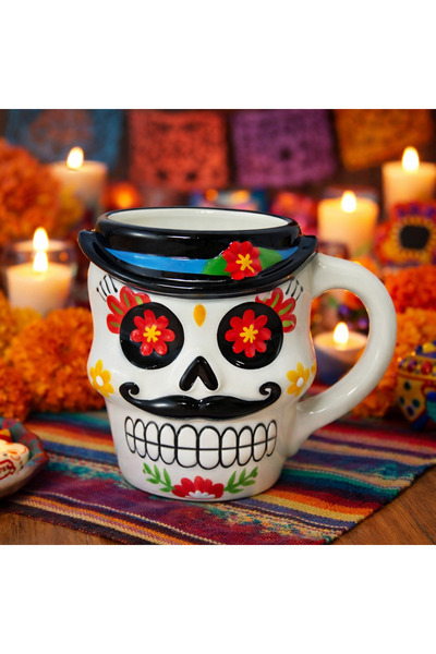 hediyeconcepti 3D Embossed Mexican Skull Character Ceramic Mug Cup Decorative...
