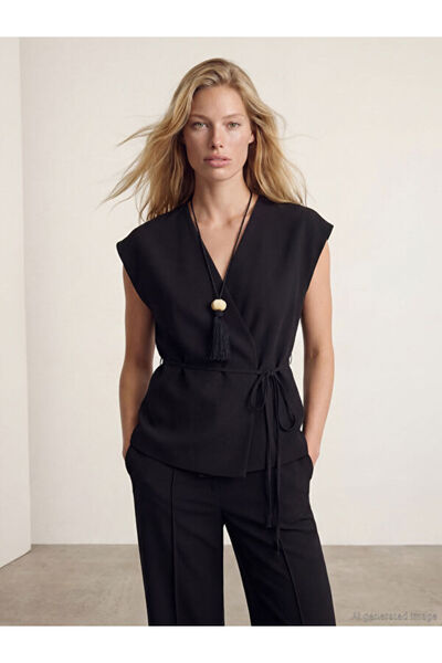 LC Waikiki سترة كلاسيكية نسائية بياقة روبا مزدوجة الصدر من UZG STORE