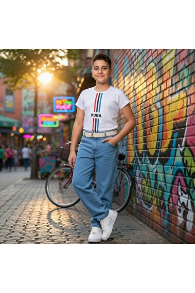 CUBBUX Pantaloni din denim pentru băieți, pachet de curea