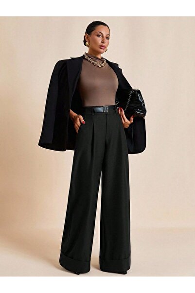 Hazel Women's Black Double Leg Pants Palazzo Pants