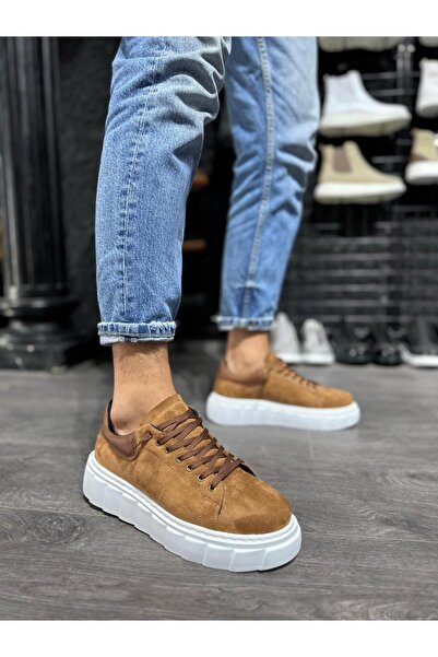 Mhoda Shoes Rlx-A44 Men's Lace-Up High Sole Suede Sneakers Shoes Sbt - Tan