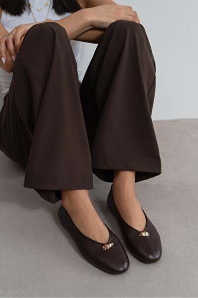 NİŞANTAŞI SHOES Ashy Brown Matte Flat Sole Women's Ballet Flats Shoes