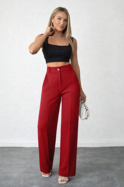 Hazel Women's red elastic back non-pile Palazzo Pants