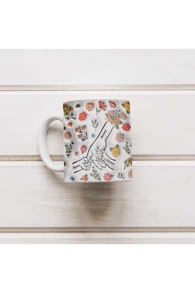 Beramussa Anne ve Çocuklar Çiçekli Kupa Bardak (KABARTMASIZ) - Anneye Anneann...