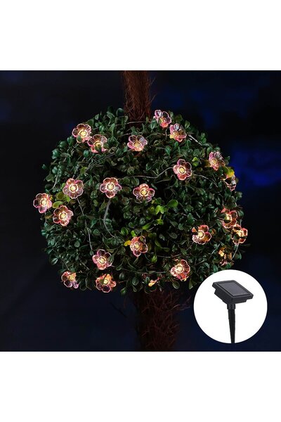 HOFF Ghirlandă luminoasă solară Hoff, exterior, flori roz, 25 LED-uri lumină ...