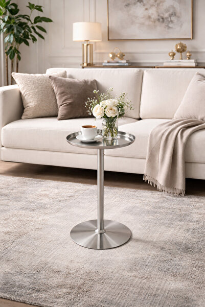 Generic Single serving table with a modern metal design – elegant round top