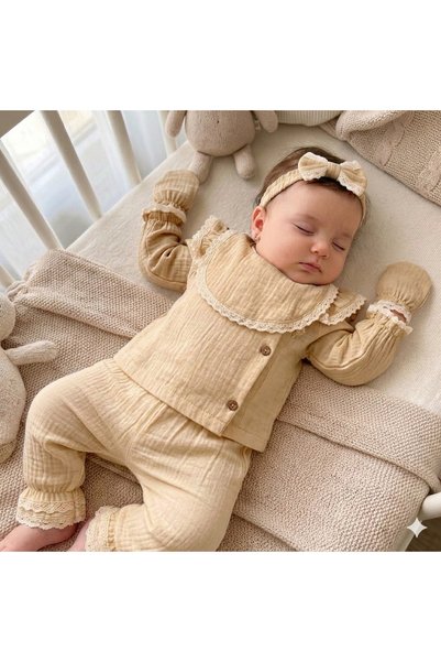 Pure Kids Store 100% Organic Cotton Muslin Baby Girl Clothes Set 5 Pieces Newborn 0-3 Months