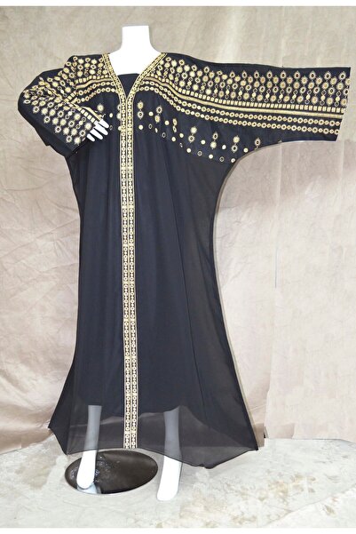 Zainah Luxury Embroidered Chiffon Jellabiya-Moroccan Style Wing-Sleeve Kaftan...