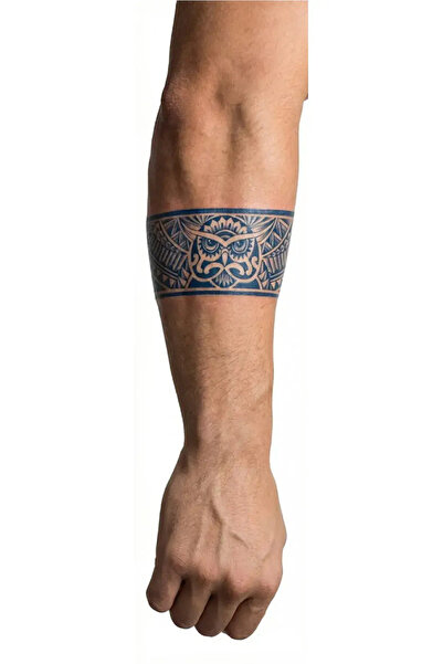 Tattoo 1 Ay Kalıcı 24 Saat Sonra Kararan Band Maori Baykuş şerit geçici dövme