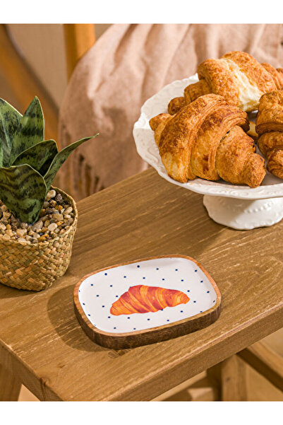 LC Waikiki Rmz Gi̇yi̇m Farkiyla Croissant Printed Wooden Edged Bowl 13 cm