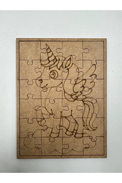 WOODIVA AHŞAP 1 Adet Unicorn 3D Puzzle Ahşap Boyama Seti Okul Etkinlik Aktivi...