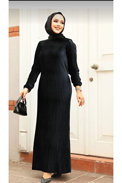 NEVA STİLE Mesh Black Velvet Dress