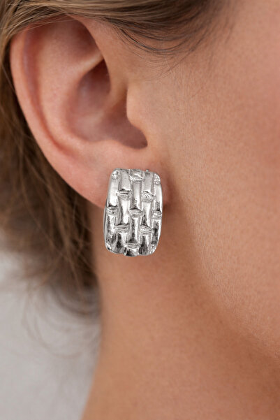 Takıtolia Zanire Silver Colored Rectangular Shape Silver Design Earrings