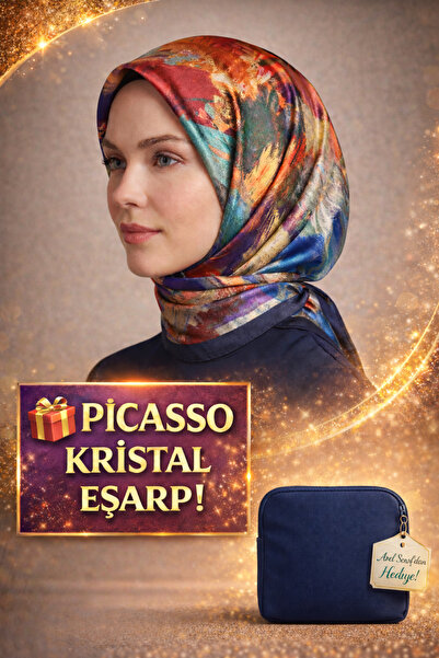 Picasso وشاح كريستالي أزرق داكن بمظهر حريري – تصميم أنيق من التويل 90×90