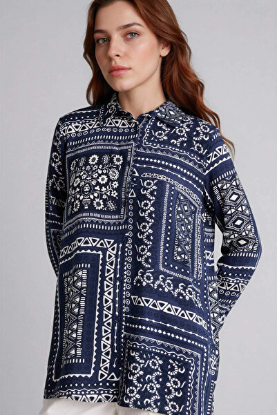 DeFacto T0609AZNV253 Ναυτικό μπλε χαλαρή εφαρμογή Γιακάς πουκαμίσου με τύπωμα...