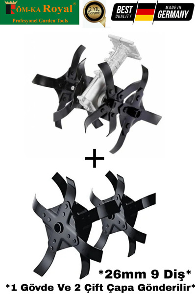 Royal Tırpan Toprak Çapalama Akrep Tip + 1 Çift Yedek Akrep Çapa - 26MM 9 DİŞ...