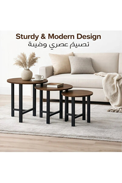 POWER Three-piece coffee table set, round sofa side table, metal frame, easy ...