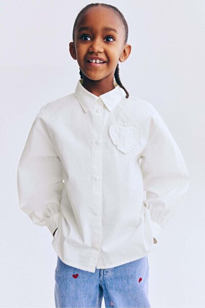 H&M Heart-appliqué poplin shirt