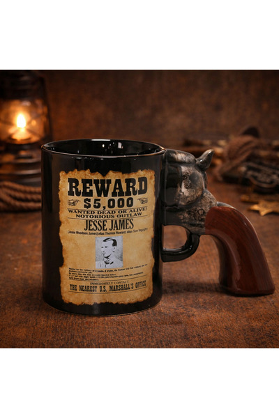 hediyeconcepti 500ml Wild West Jesse James Themed Revolver Strappy 3D Ceramic...