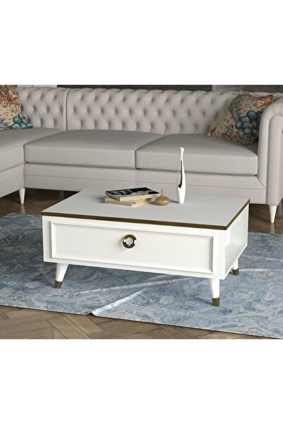 SAHABA طاولة قهوة خشبية 90 × 60 × 40 سم مع رف تخزين وأرجل لغرفة المعيشة